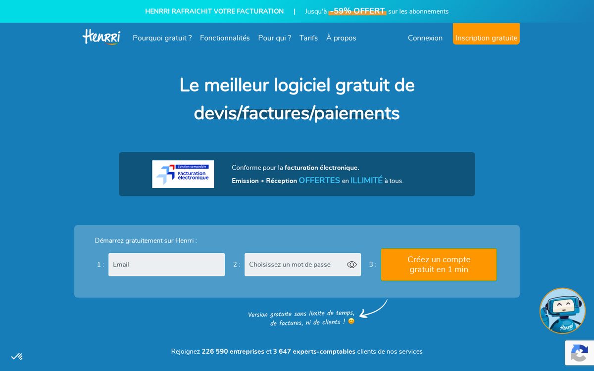 Capture d'écran de la page d'accueil de Henrri